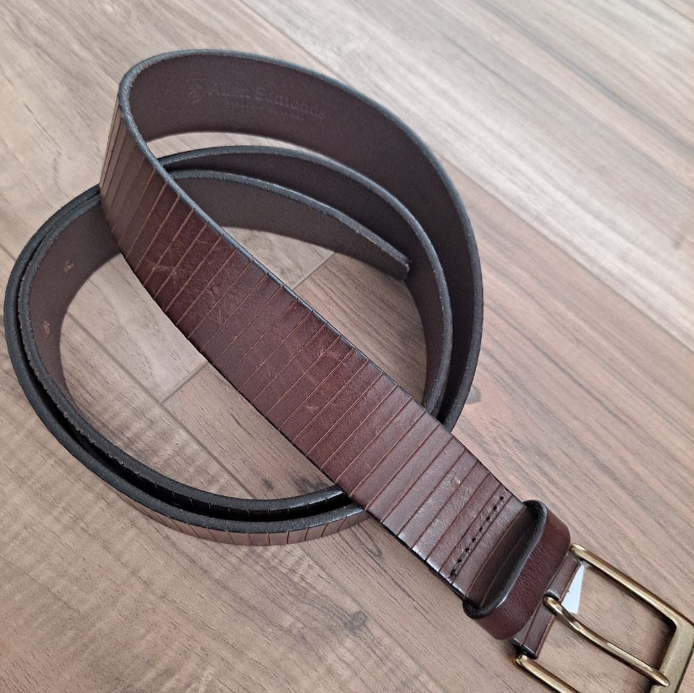 Allen Edmonds Men's Brown Leather Belt Nwt 42 Brass Buckle